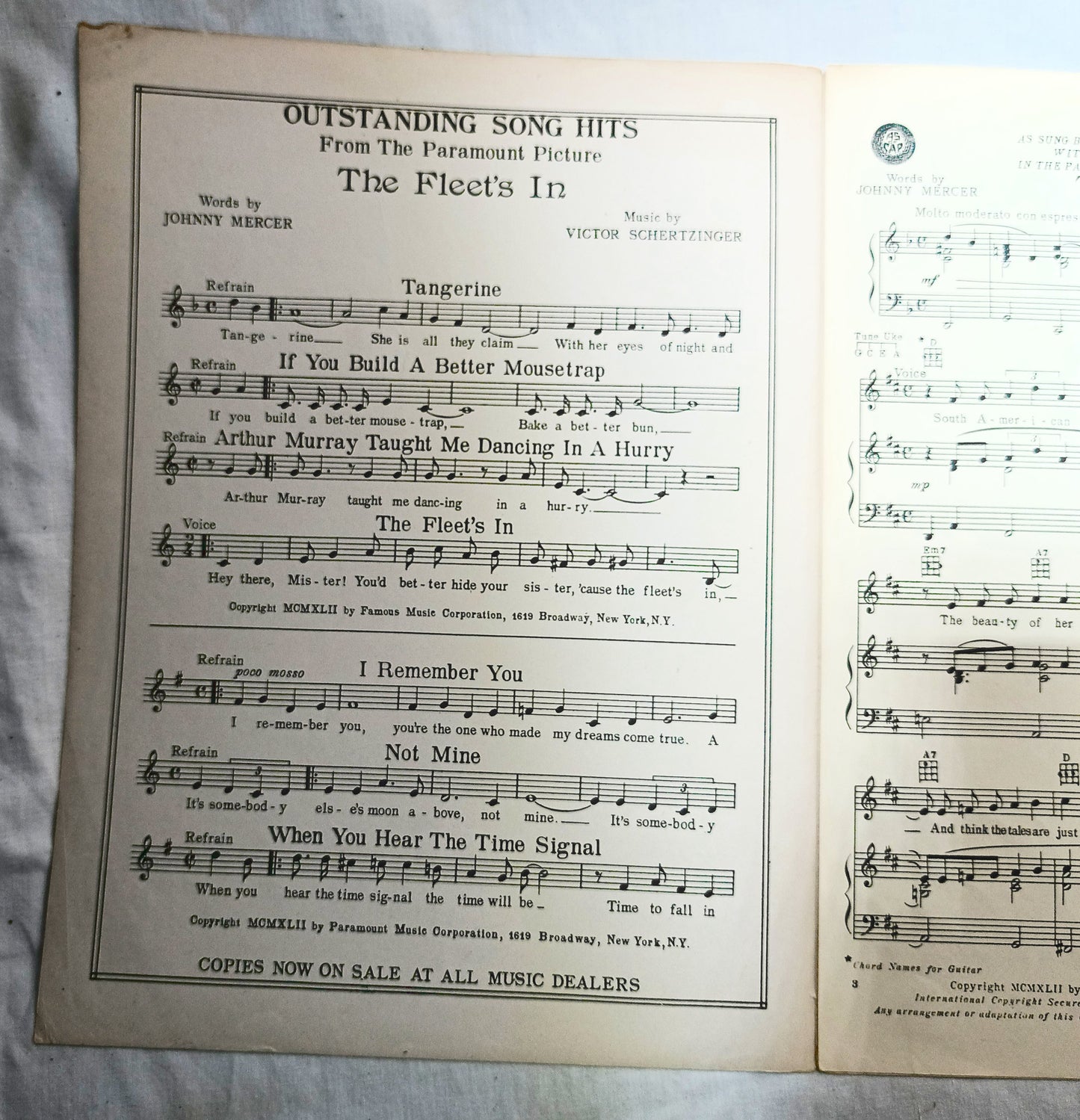 Tangerine Fleet's In Dorothy Lamour Jimmy Dorsey Sheet Music  1942 - TulipStuff