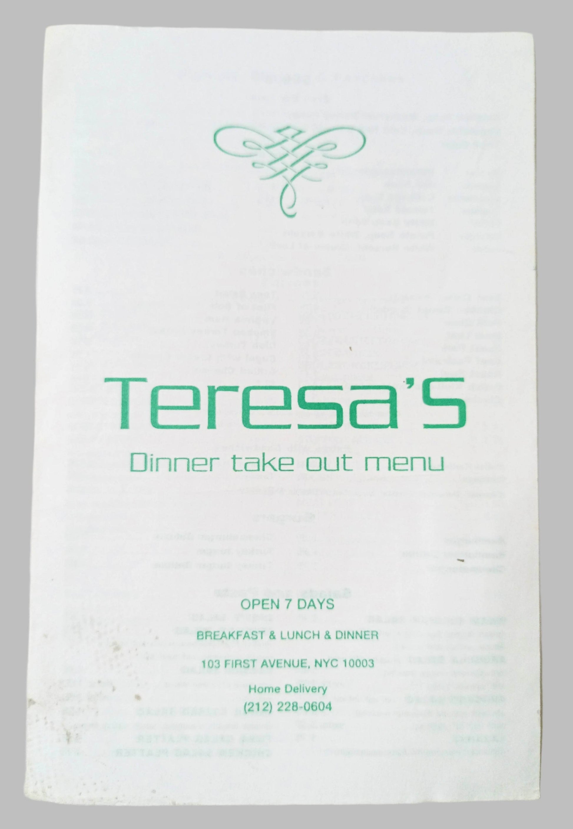 Teresa's Polish Restaurant First Ave East Village NYC Takeout Menu 2000 - TulipStuff