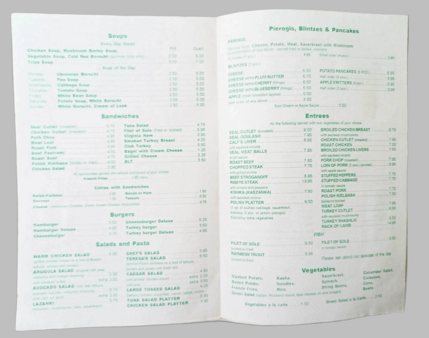 Teresa's Polish Restaurant First Ave East Village NYC Takeout Menu 2000 - TulipStuff