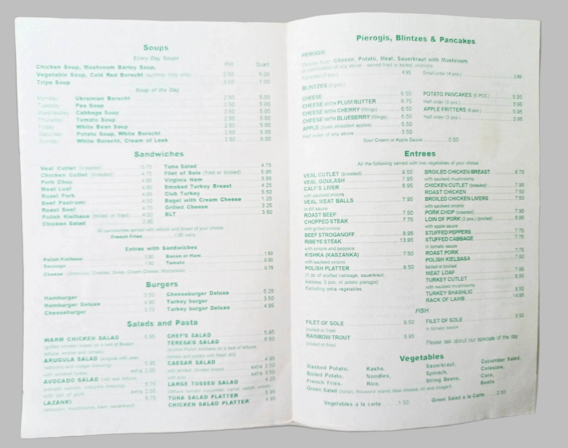 Teresa's Polish Restaurant First Ave East Village NYC Takeout Menu 2000 - TulipStuff
