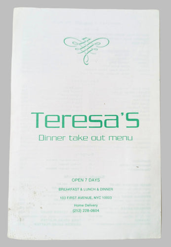 Teresa's Polish Restaurant First Ave East Village NYC Takeout Menu 2000 - TulipStuff