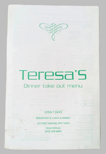 Teresa's Polish Restaurant First Ave East Village NYC Takeout Menu 2000 - TulipStuff