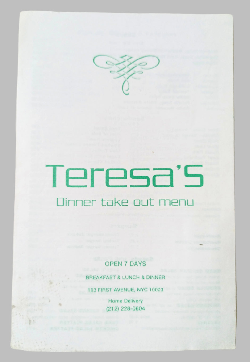 Teresa's Polish Restaurant First Ave East Village NYC Takeout Menu 2000 - TulipStuff