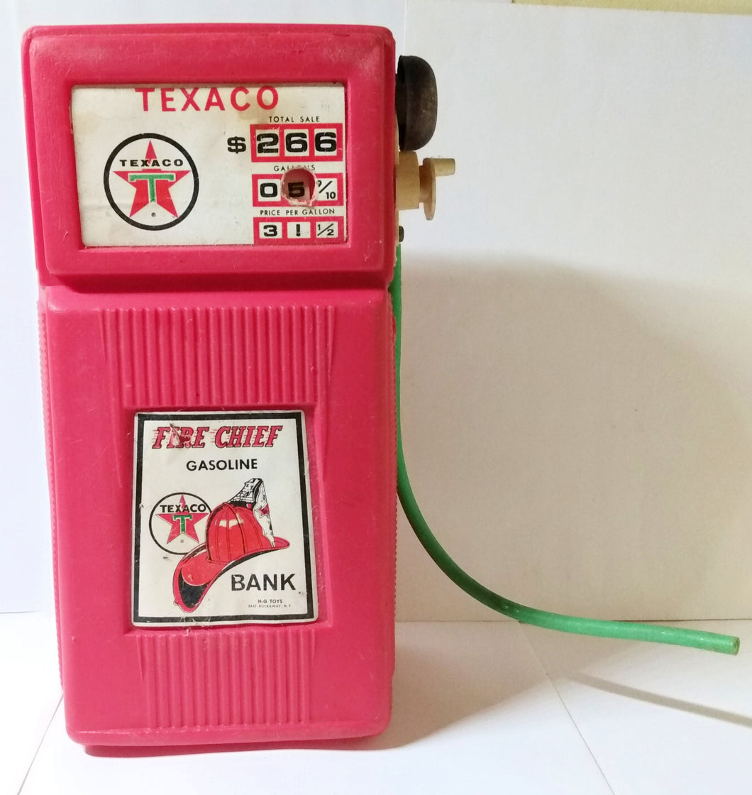 Texaco Fire Chief Gasoline Plastic Gas Pump Coin Bank H-G Toys 1960's - TulipStuff