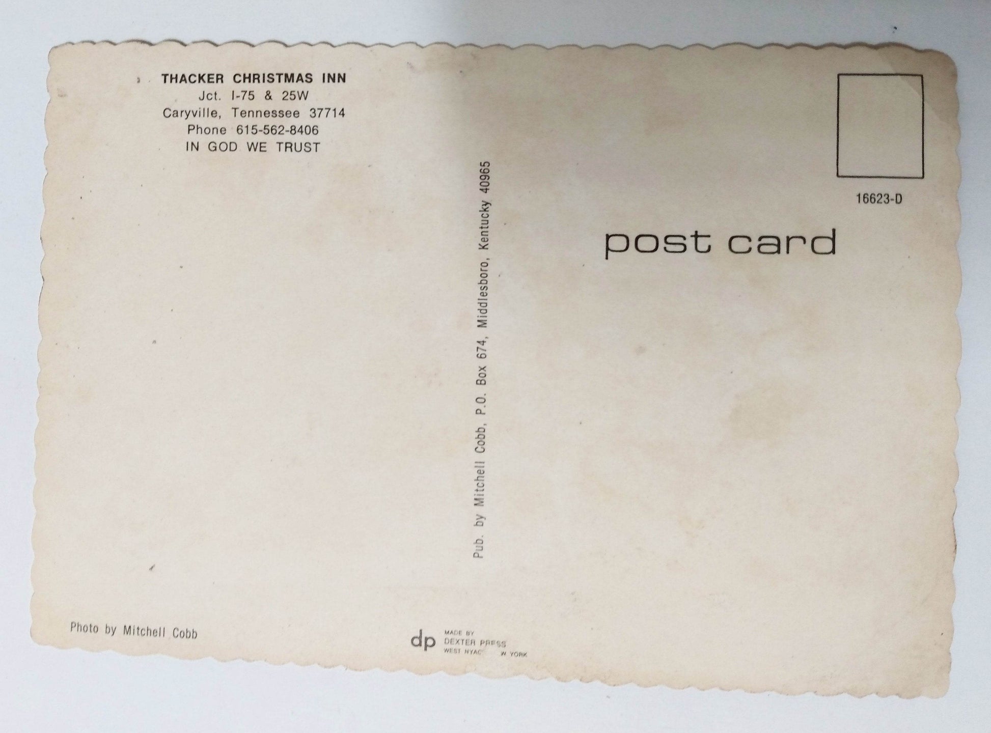 Thacker Christmas Inn Caryville Tennessee Postcard 1970's - TulipStuff