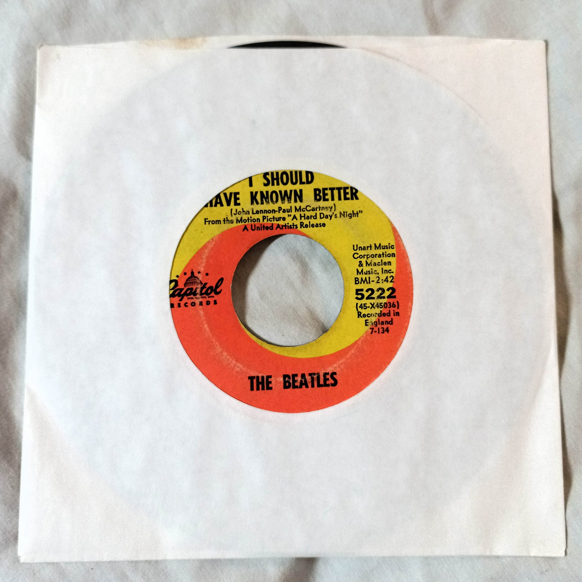 The Beatles A Hard Day's Night /  I Should Have Known Better 7" Vinyl 1964 - TulipStuff