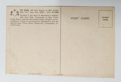 The Drake Hotel Park Avenue At 56th St New York City Postcard 1969 - TulipStuff