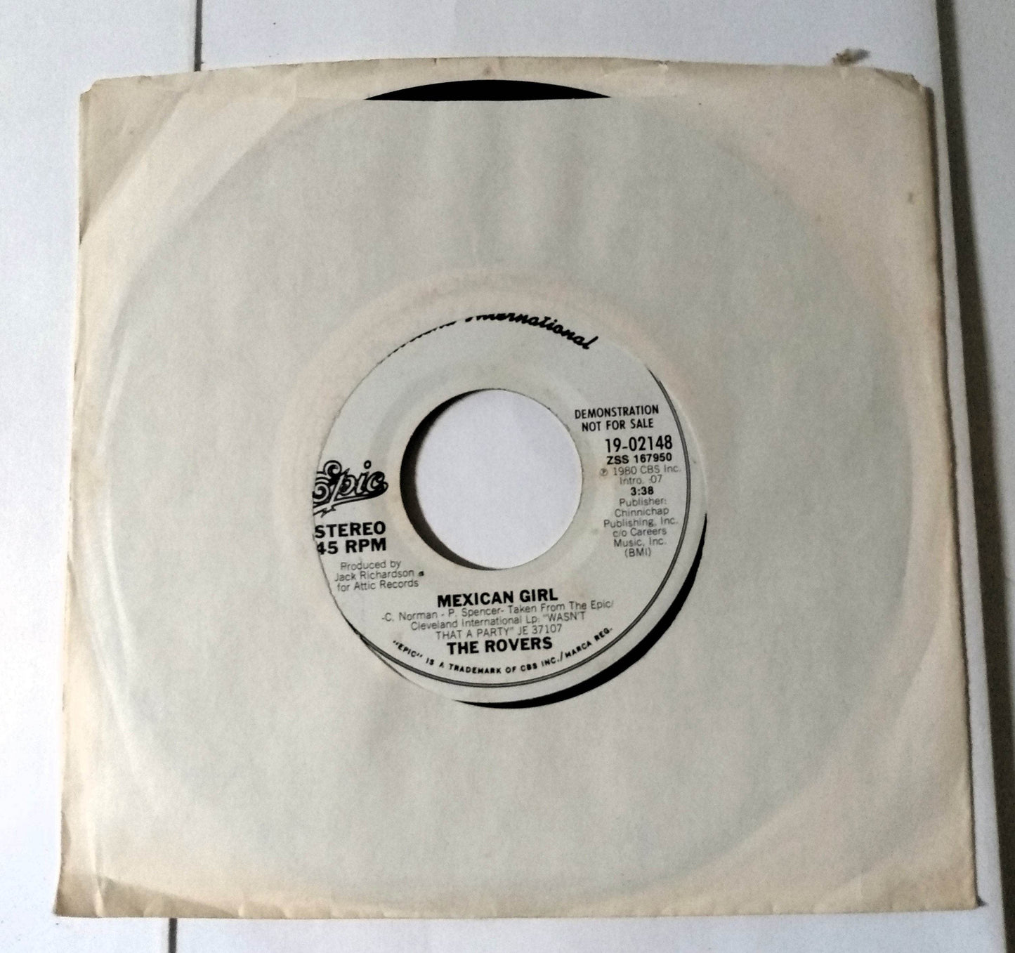 The Rovers (Irish Rovers) Mexican Girl 7" Vinyl Epic 1980 Promo - TulipStuff