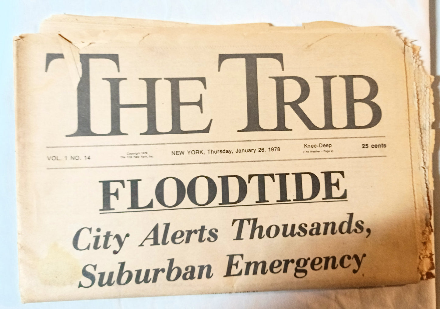 The Trib New York Tabloid Newspaper January 28 1978 NYC Flooding Sadat - TulipStuff