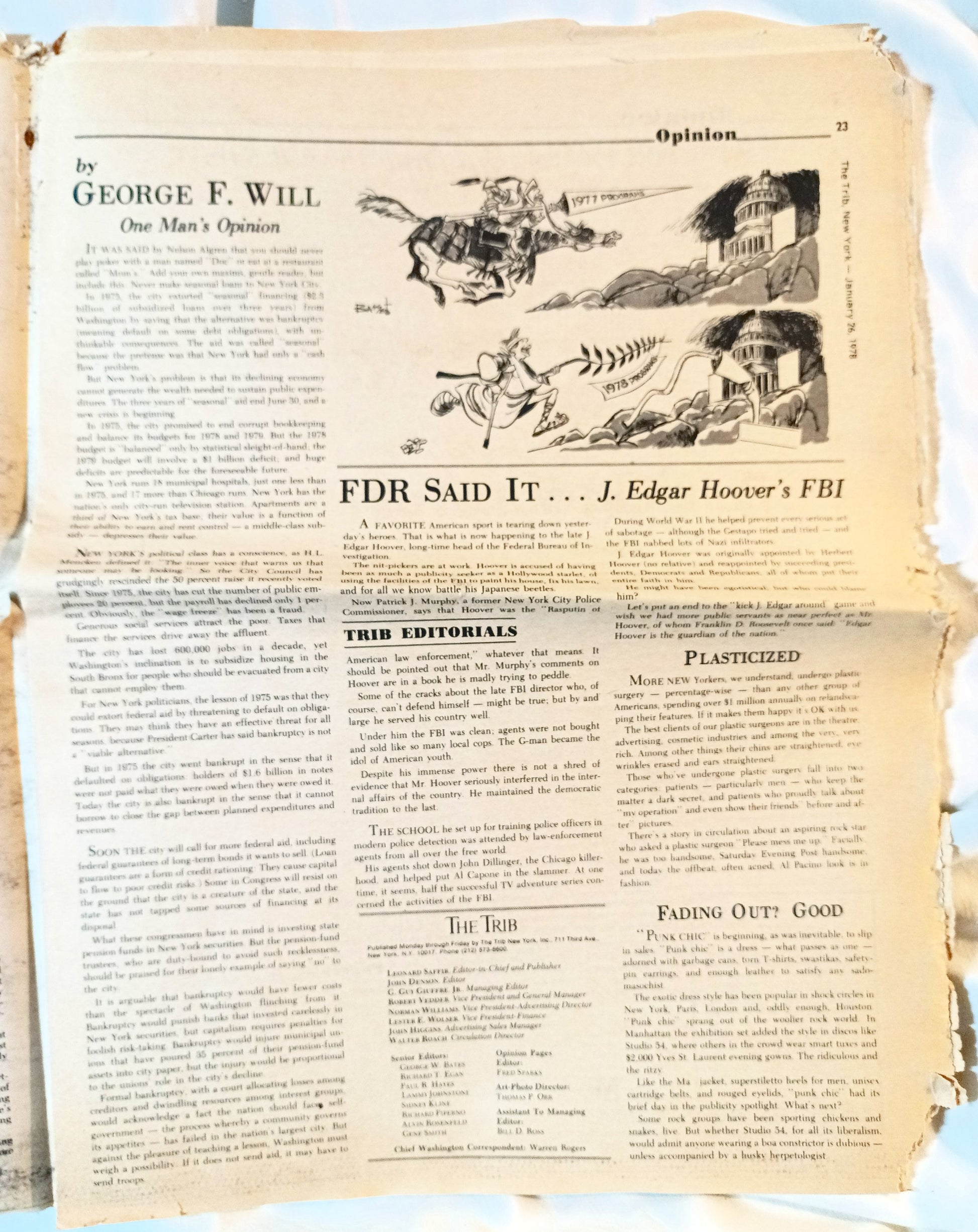 The Trib New York Tabloid Newspaper January 28 1978 NYC Flooding Sadat - TulipStuff