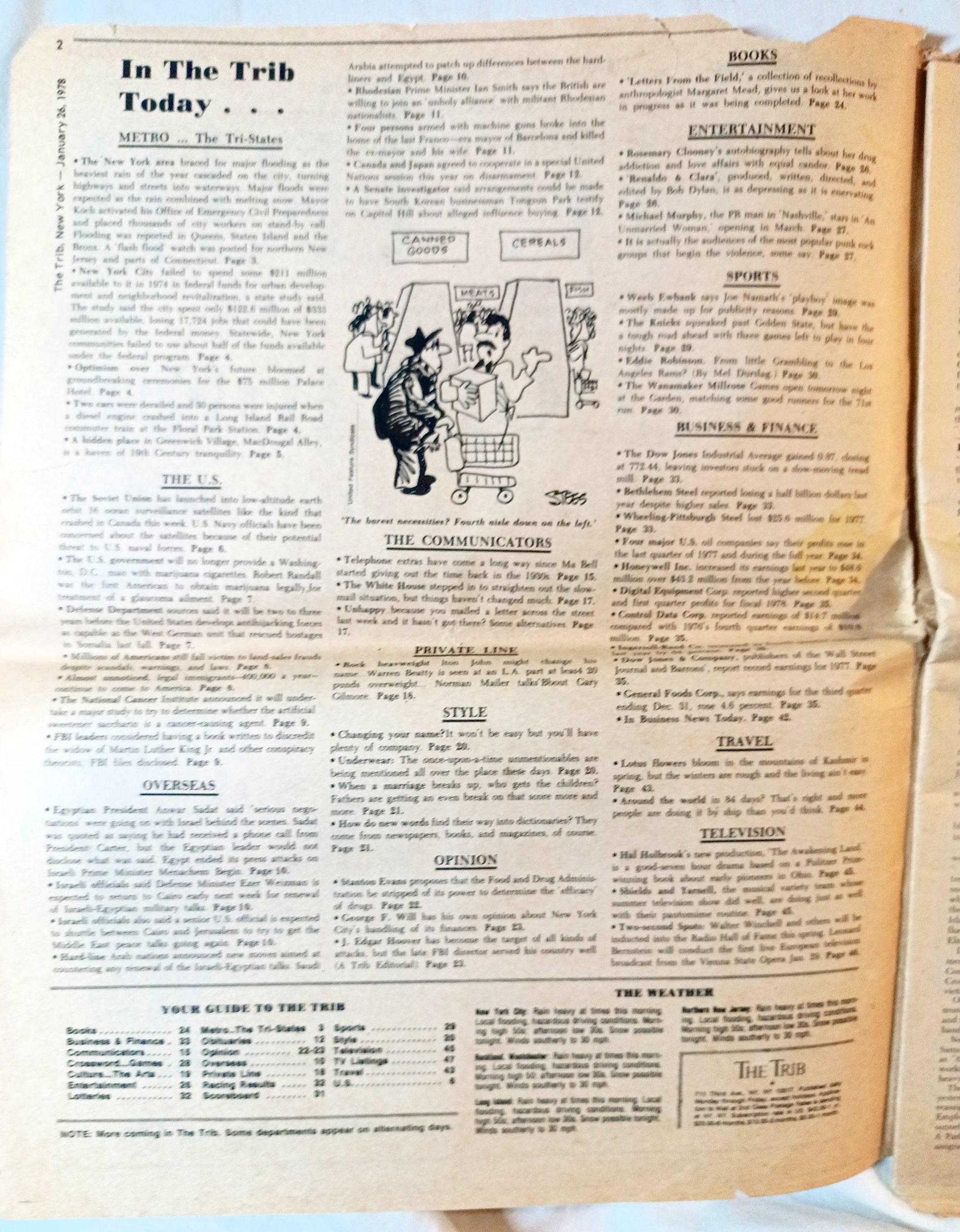 The Trib New York Tabloid Newspaper January 28 1978 NYC Flooding Sadat - TulipStuff