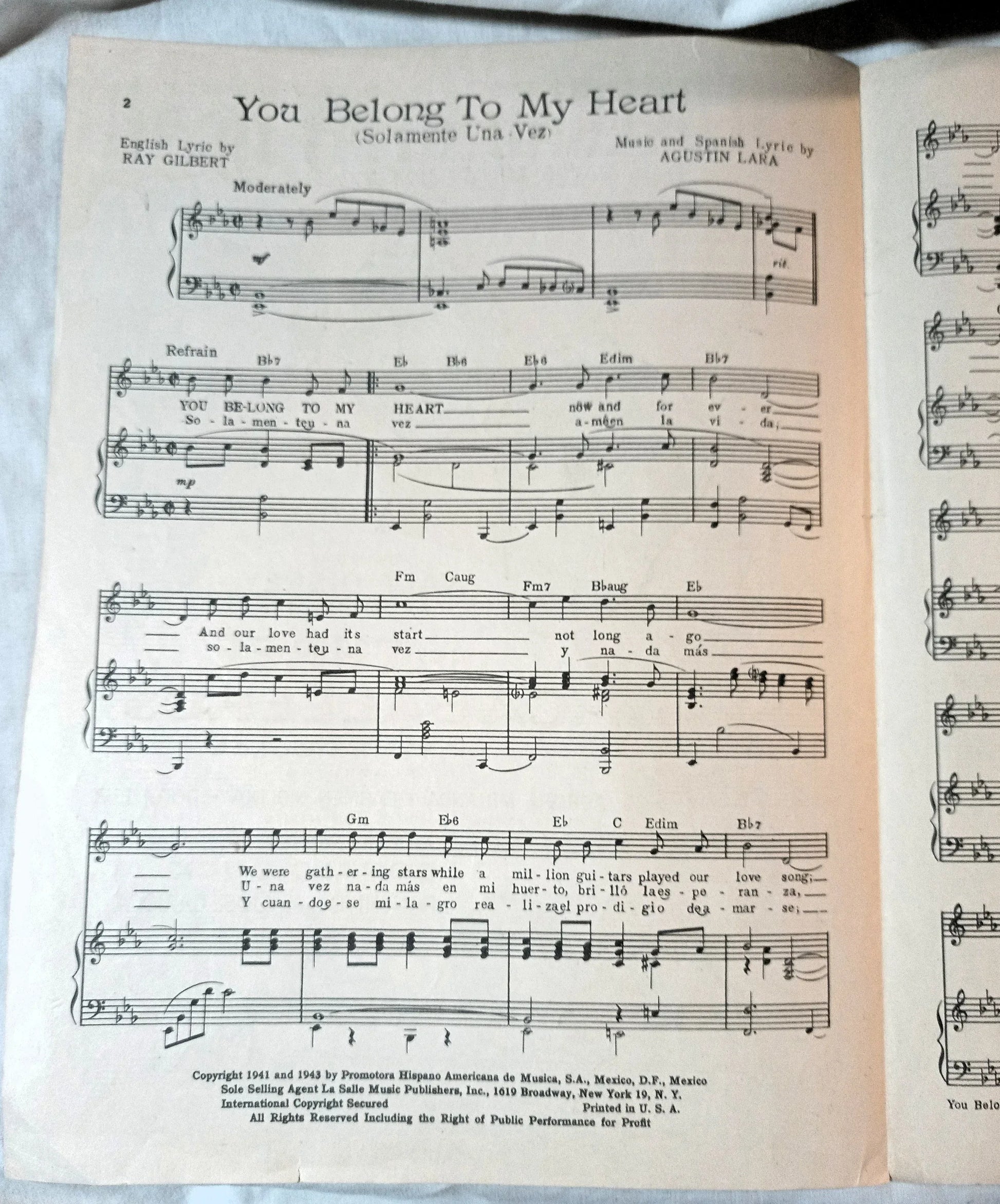 You Belong To My Heart Three Caballeros Donald Duck Sheet Music 1944 - TulipStuff