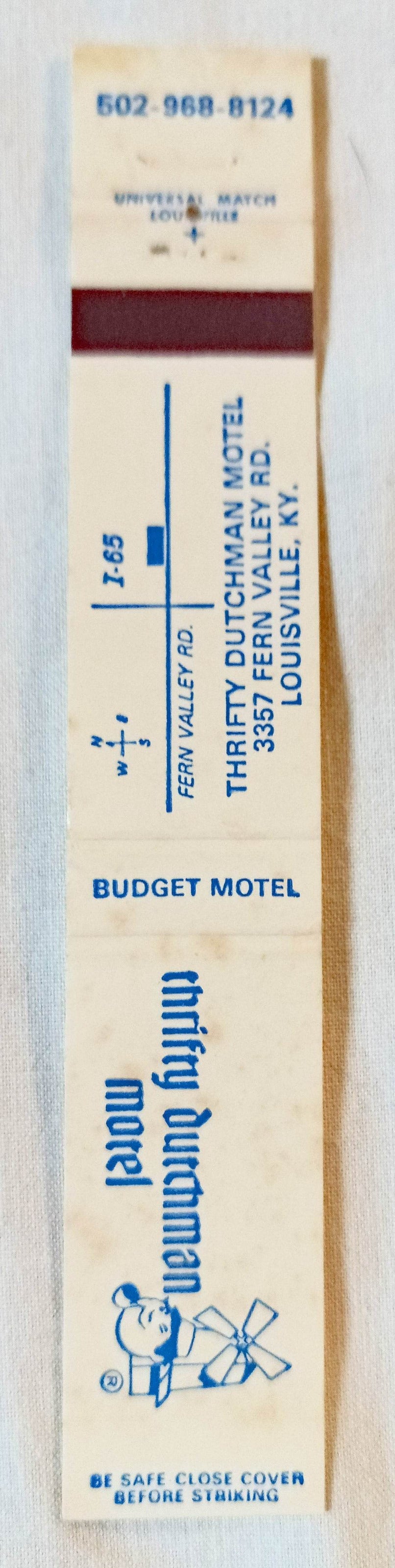 Thrifty Dutchman Motel Louisville Kentucky Matchbook Cover 1970's - TulipStuff