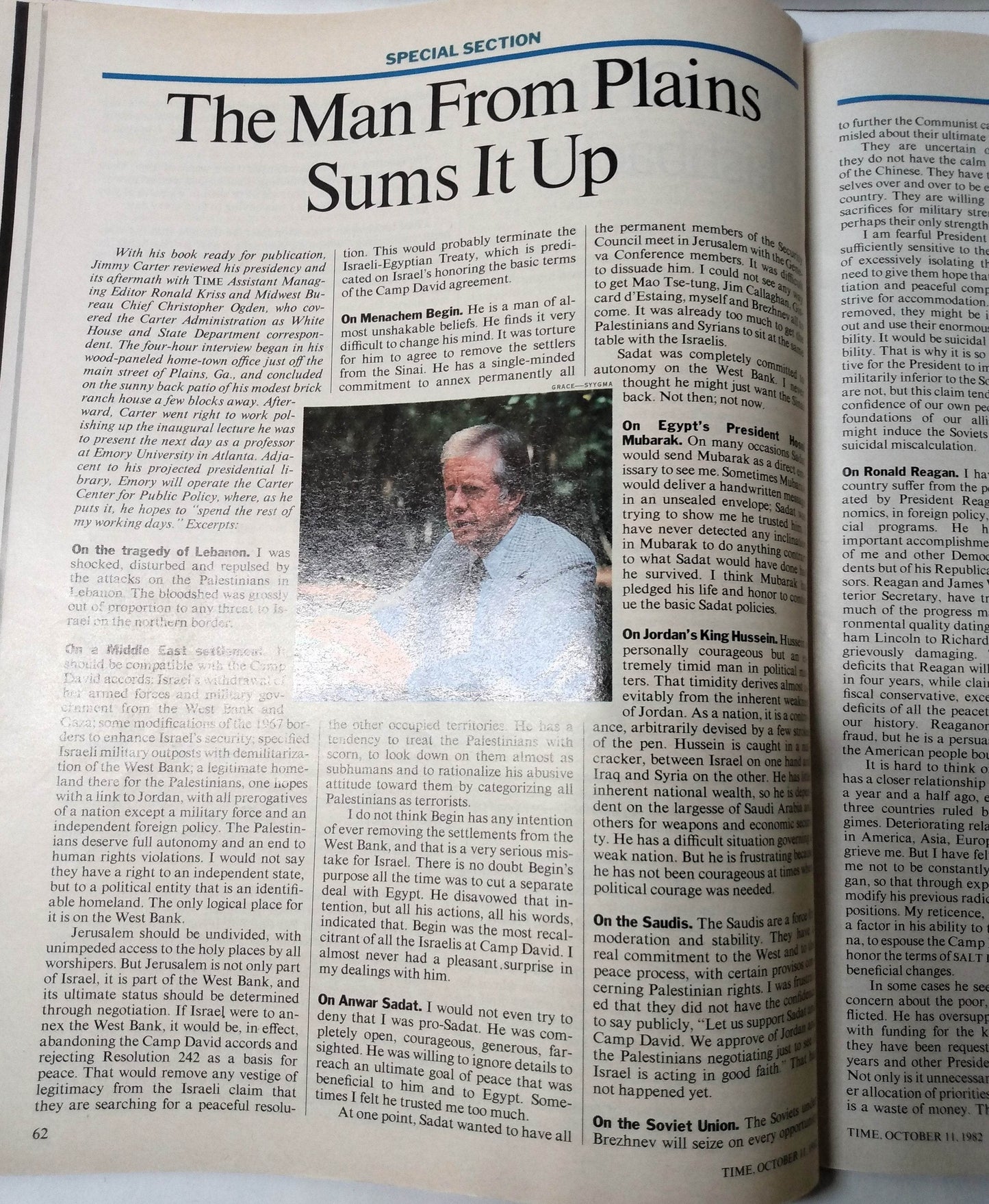 Time Magazine October 11 1982 Jimmy Carter Memoirs Reagan Middle East - TulipStuff