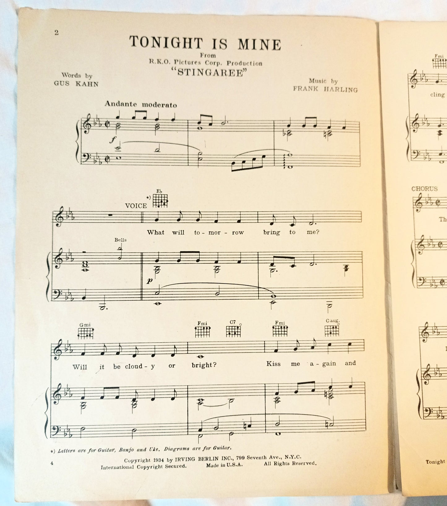 Tonight Is Mine Stingaree Irene Dunn Richard Dix Sheet Music 1934 - TulipStuff