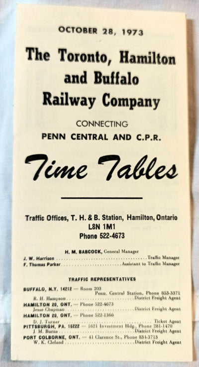 Toronto Hamilton And Buffalo Railway Company Timetables 1973 - TulipStuff