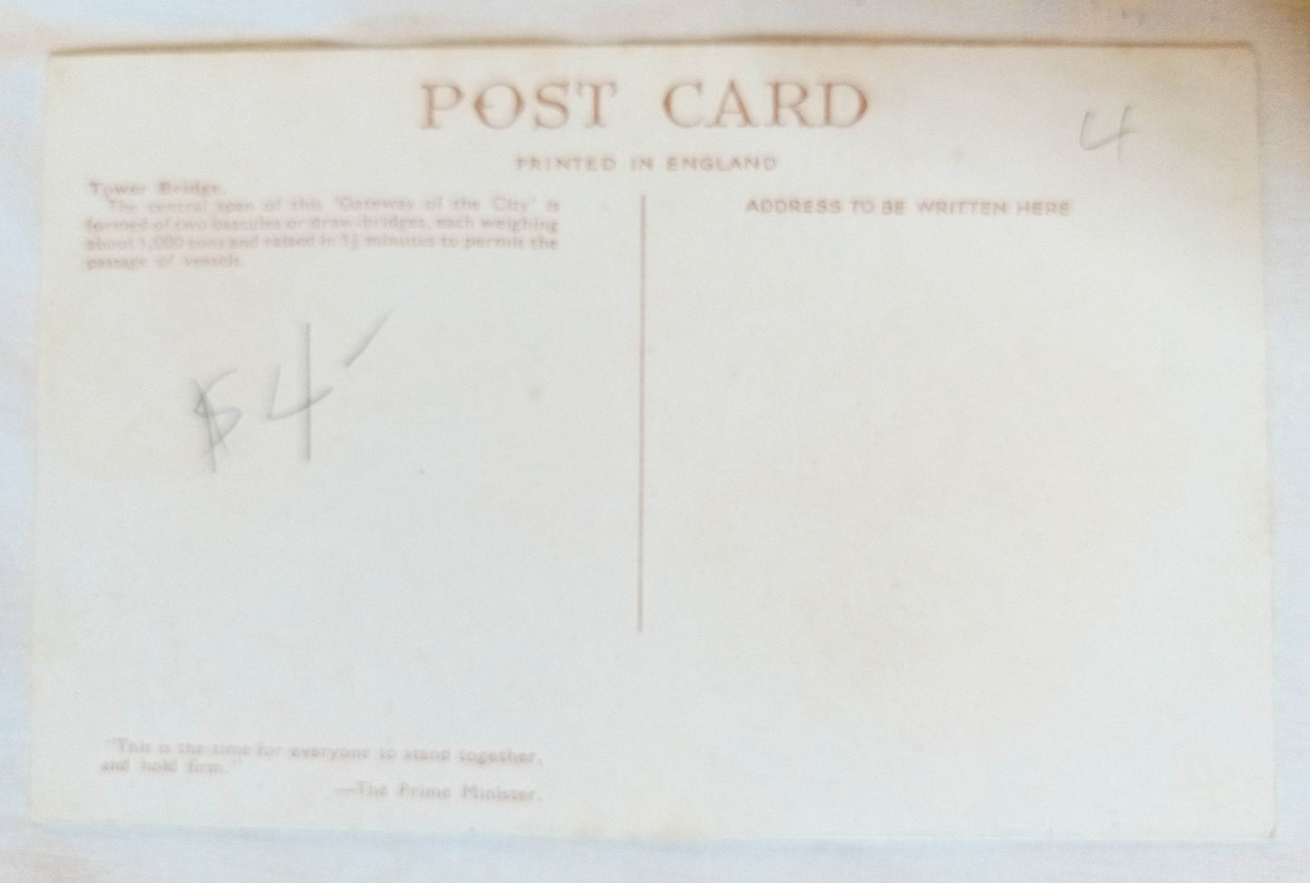 Ship Passing Under Tower Bridge London Postcard WW2 Churchill 1943 - TulipStuff