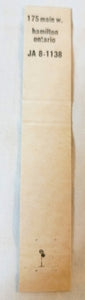 Town Manor Motor Hotel Hamilton Ontario Canada Matchbook Cover 1960's - TulipStuff