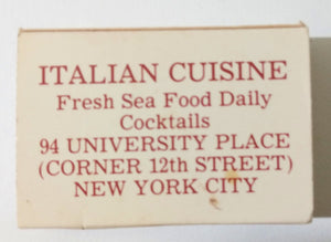 Trattoria il Bambino Sidewalk Cafe University Place NYC Matchbox 1990's - TulipStuff