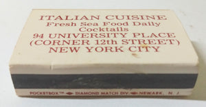 Trattoria il Bambino Sidewalk Cafe University Place NYC Matchbox 1990's - TulipStuff