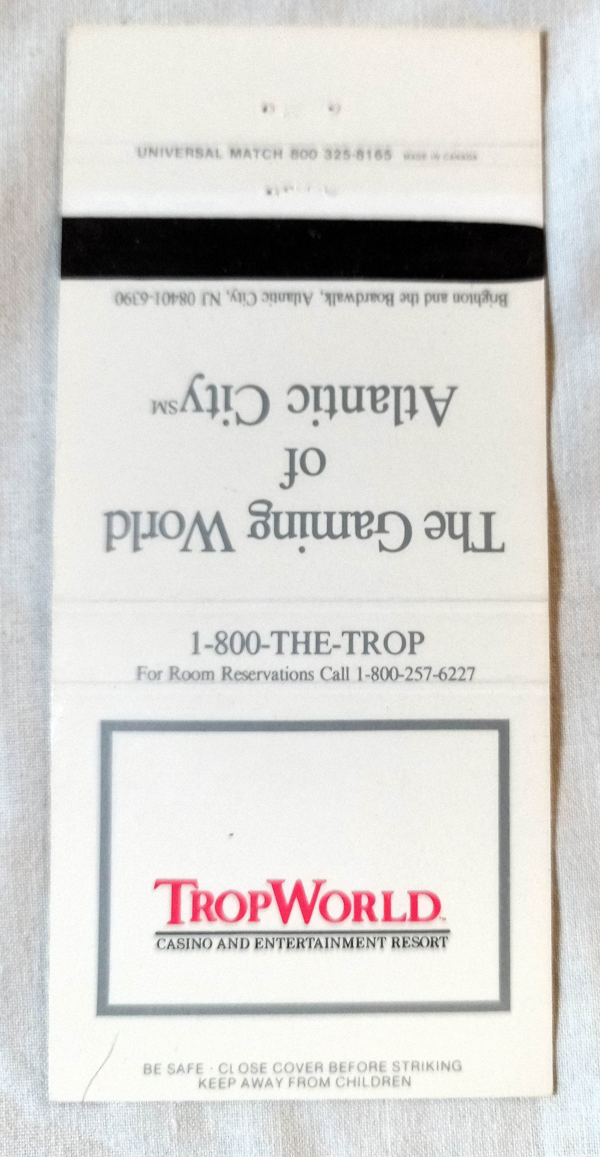 TropWorld Casino Entertainment Resort Atlantic City Matchbook Cover 1990's - TulipStuff