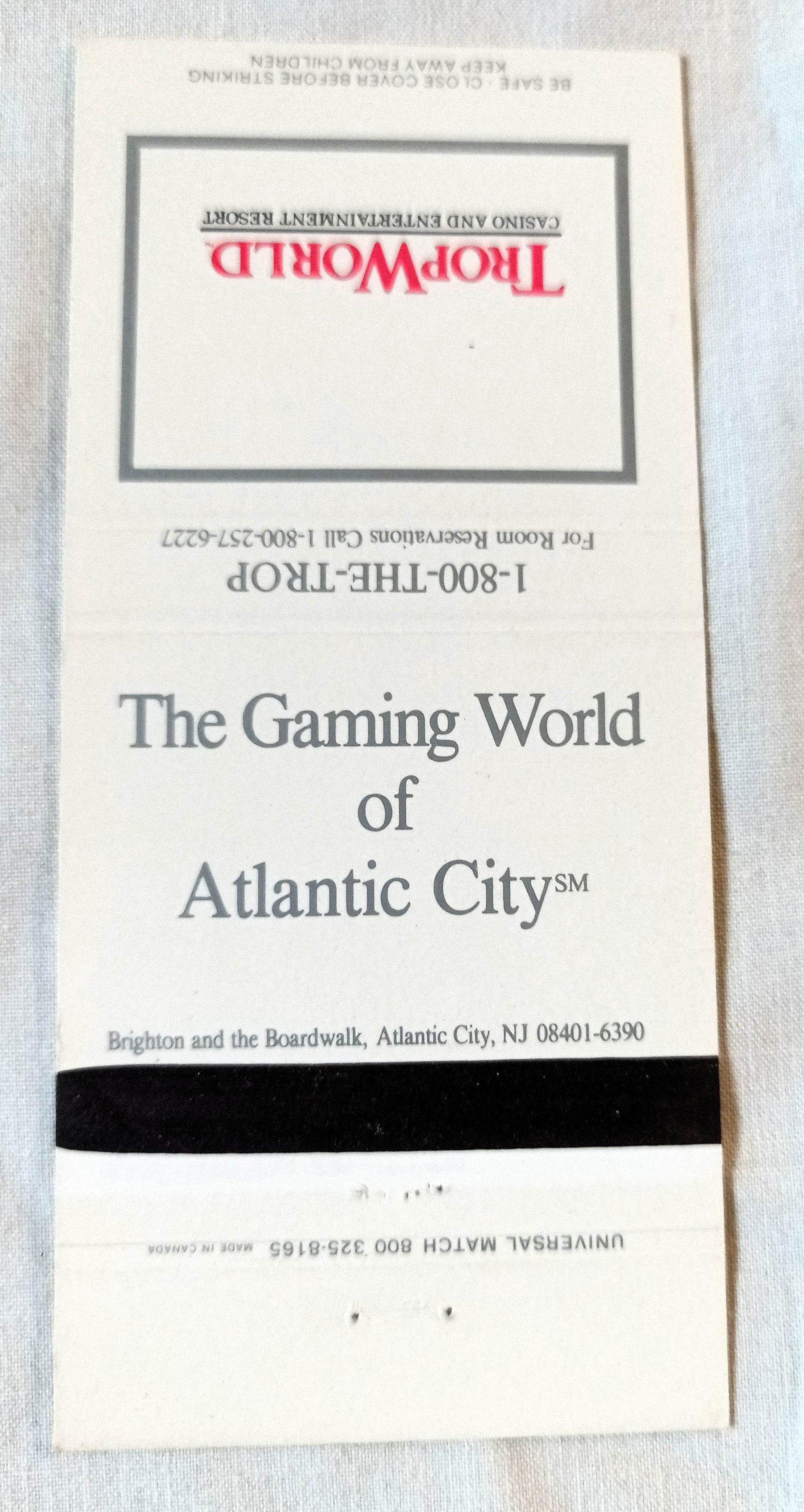 TropWorld Casino Entertainment Resort Atlantic City Matchbook Cover 1990's - TulipStuff