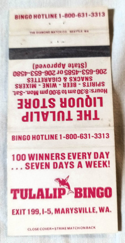 Tulalip Bingo Marysville Washington Matchbook Cover 1980's - TulipStuff