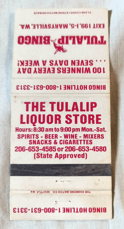 Tulalip Bingo Marysville Washington Matchbook Cover 1980's - TulipStuff