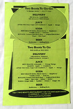 Load image into Gallery viewer, Two Boots  To Go-Go Pizza Bleecker Ave A Take Out Menu Early 2000&#39;s - TulipStuff
