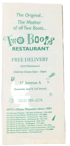 Two Boots Pizza Restaurant Original Location Takeout Menu Early 2000's - TulipStuff