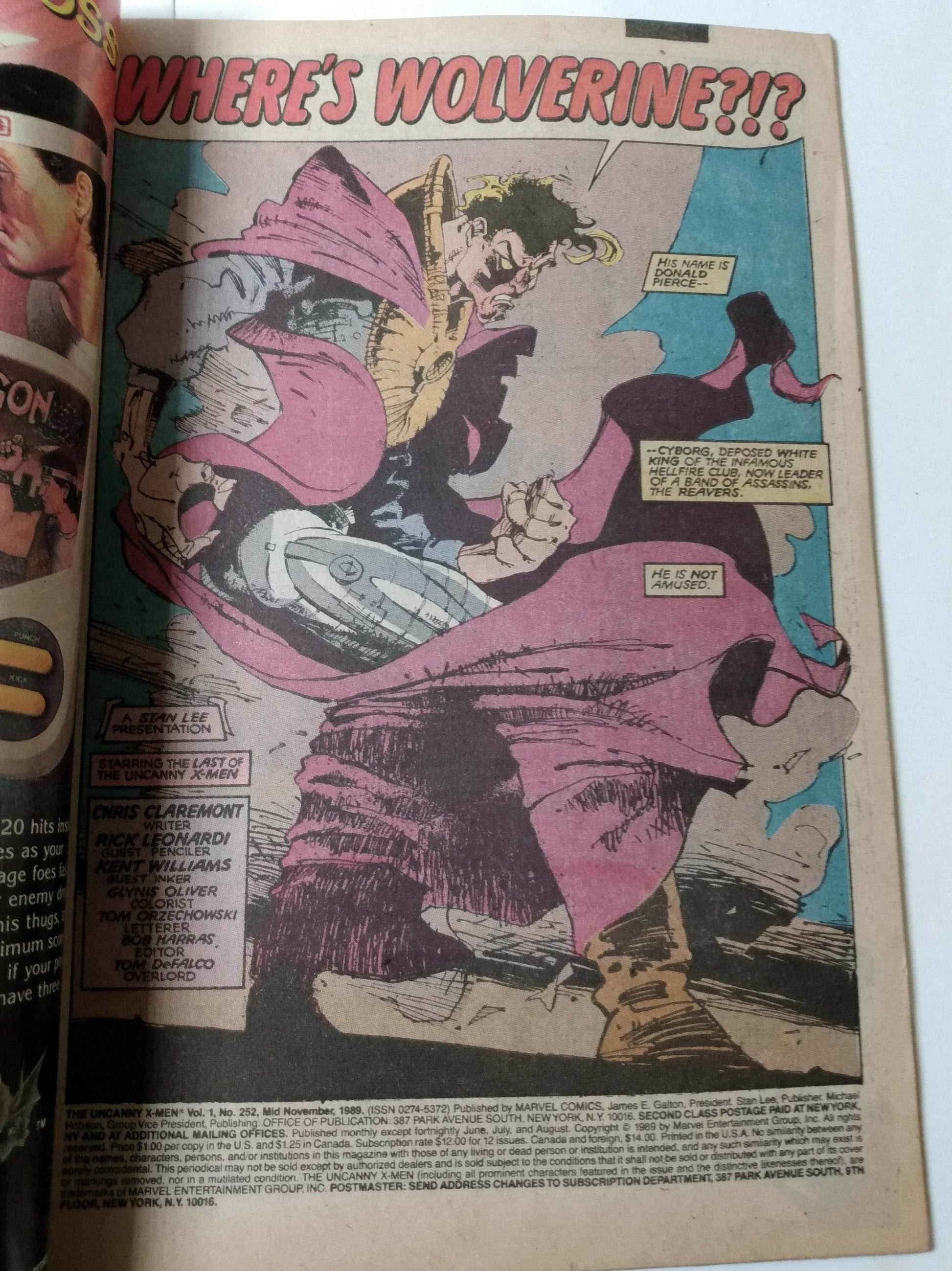 Uncanny X-Men Issue #252 Comic Book November 1989 Marvel Comics Reavers - TulipStuff