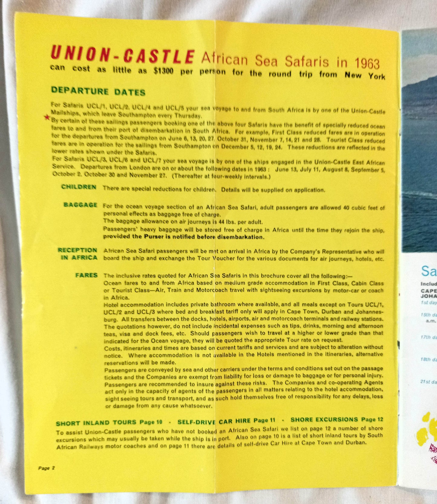 Union-Castle Line 1963 African Sea Safaris Shore Excursions Brochure - TulipStuff