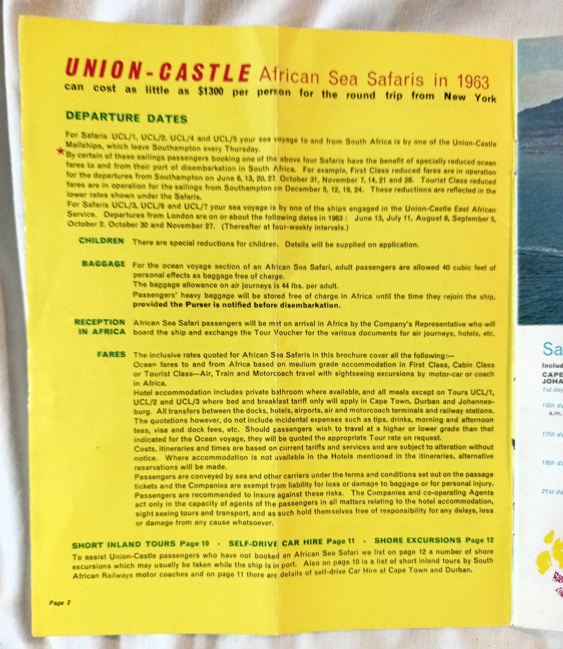 Union-Castle Line 1963 African Sea Safaris Shore Excursions Brochure - TulipStuff
