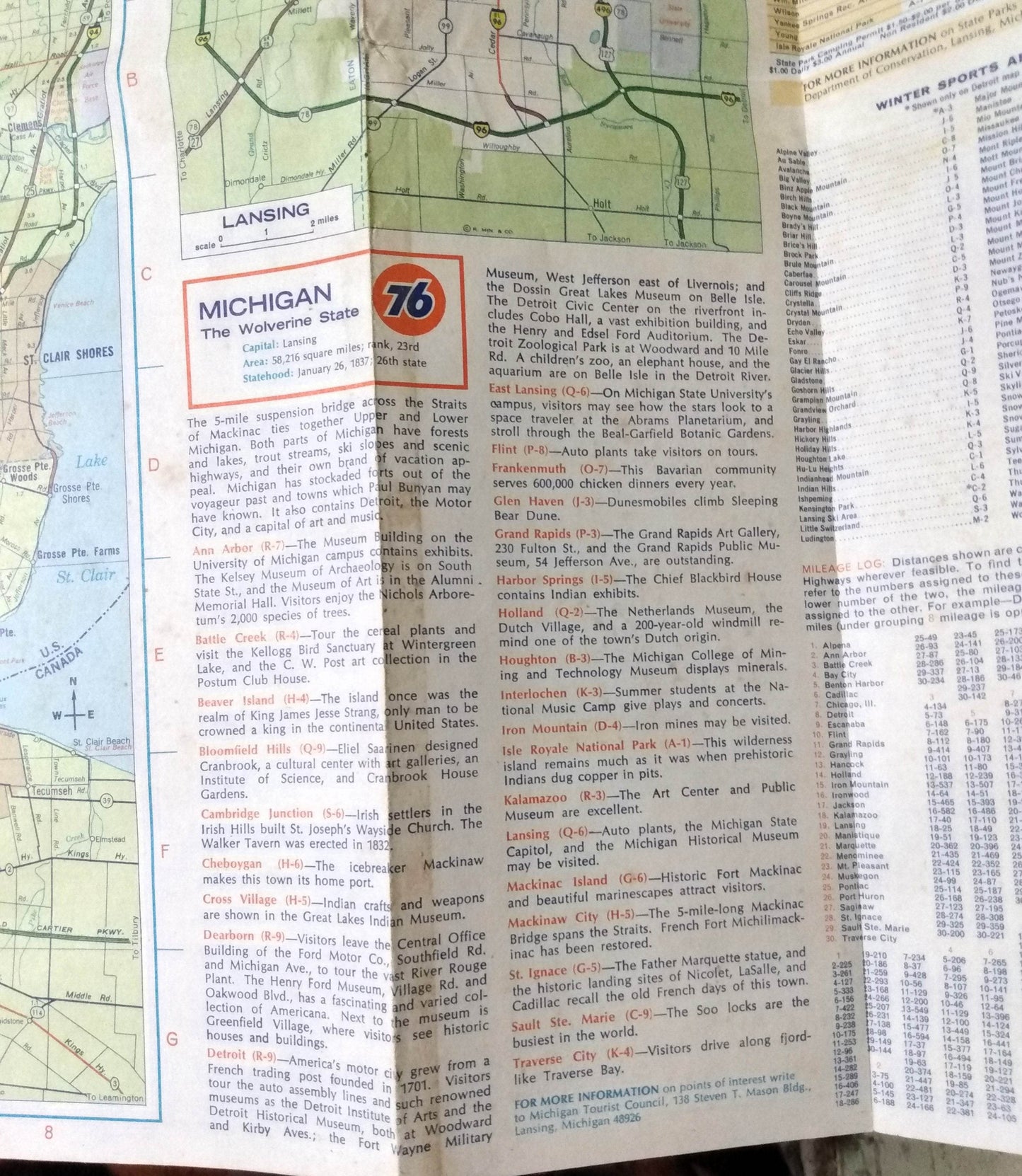 Unocal Union 76 Michigan Road Map 1971 Detroit Grand Rapids Flint - TulipStuff