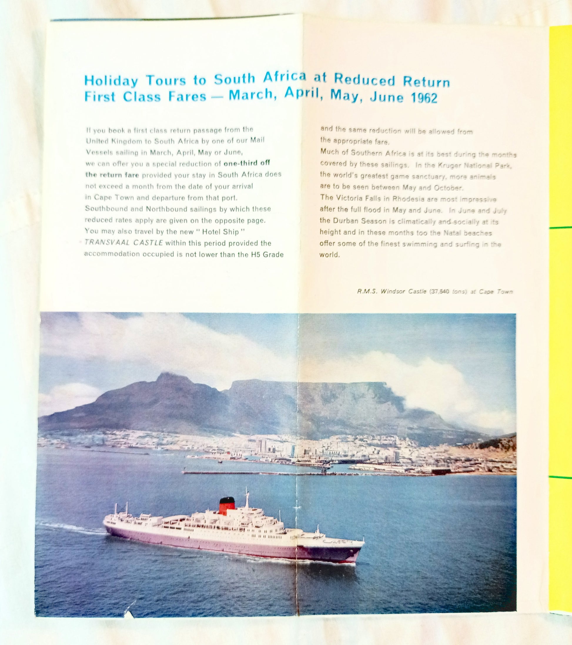 Union-Castle Line 1962 South Africa Holiday Tours Cruise Brochure - TulipStuff