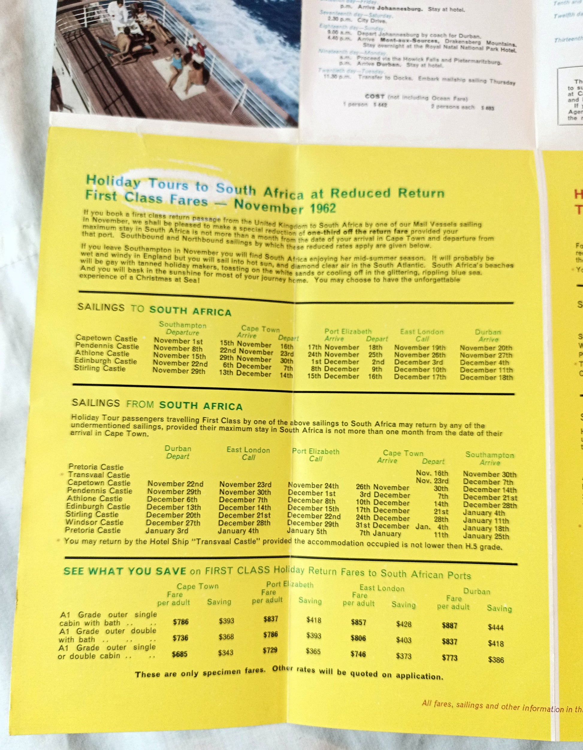 Union-Castle Line 1962 South Africa Holiday Tours Cruise Brochure - TulipStuff