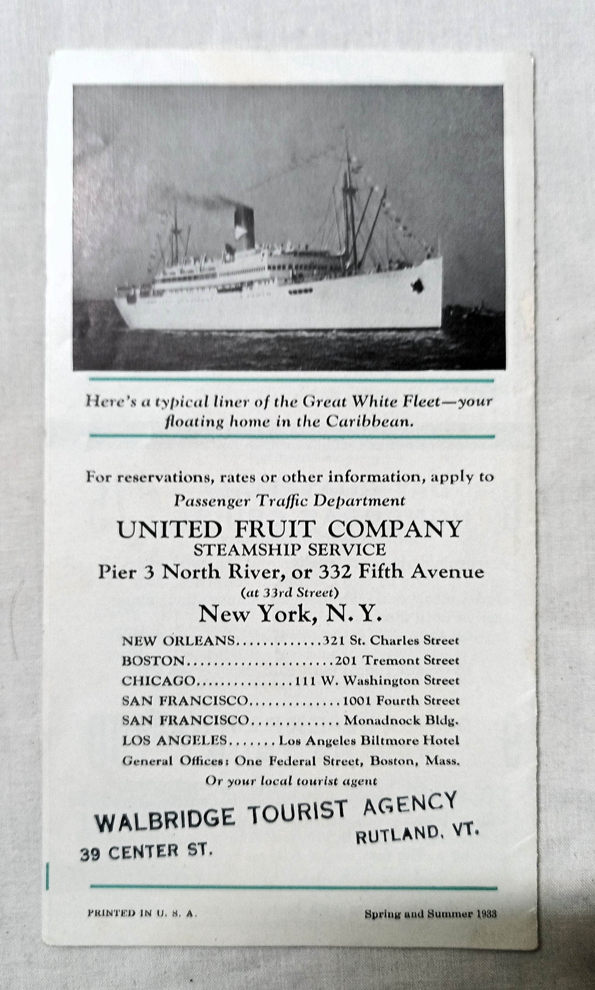 United Fruit Company Steamship Service Great White Fleet Brochure 1933 - TulipStuff
