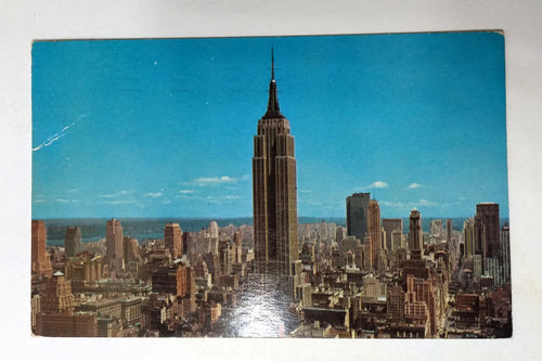 Uptown Skyline Empire State Building RCA Building Manhattan NYC 1950's - TulipStuff