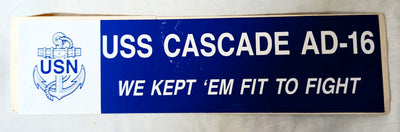 US Navy USS Cascade AD-16 Destroyer Tender Bumper Sticker 1960's - TulipStuff