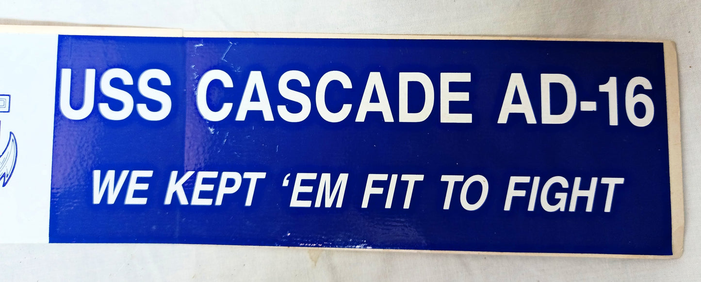 US Navy USS Cascade AD-16 Destroyer Tender Bumper Sticker 1960's - TulipStuff