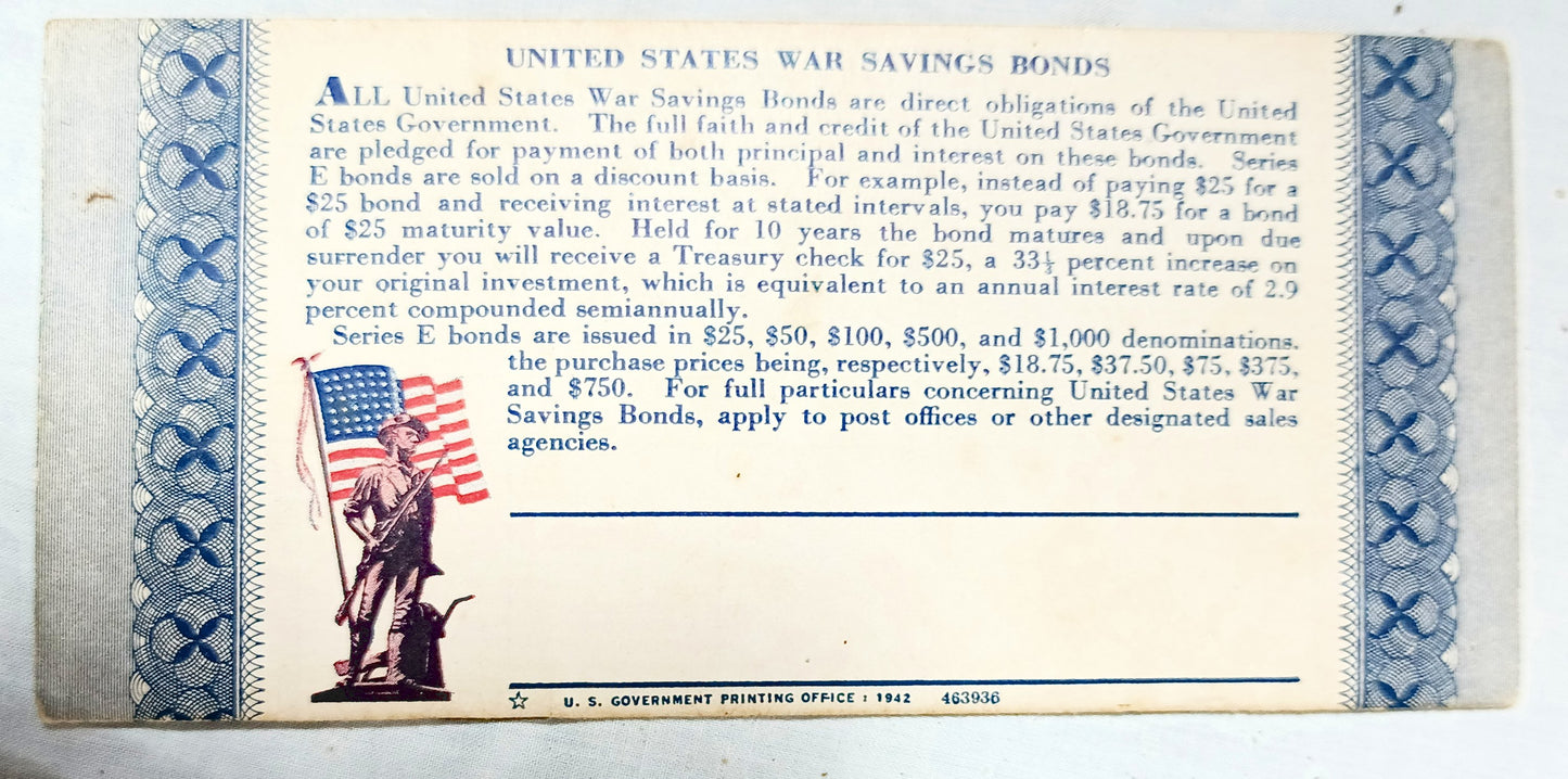 United States War Savings Bonds 10 Cent Stamp Album WWII 1942 - TulipStuff