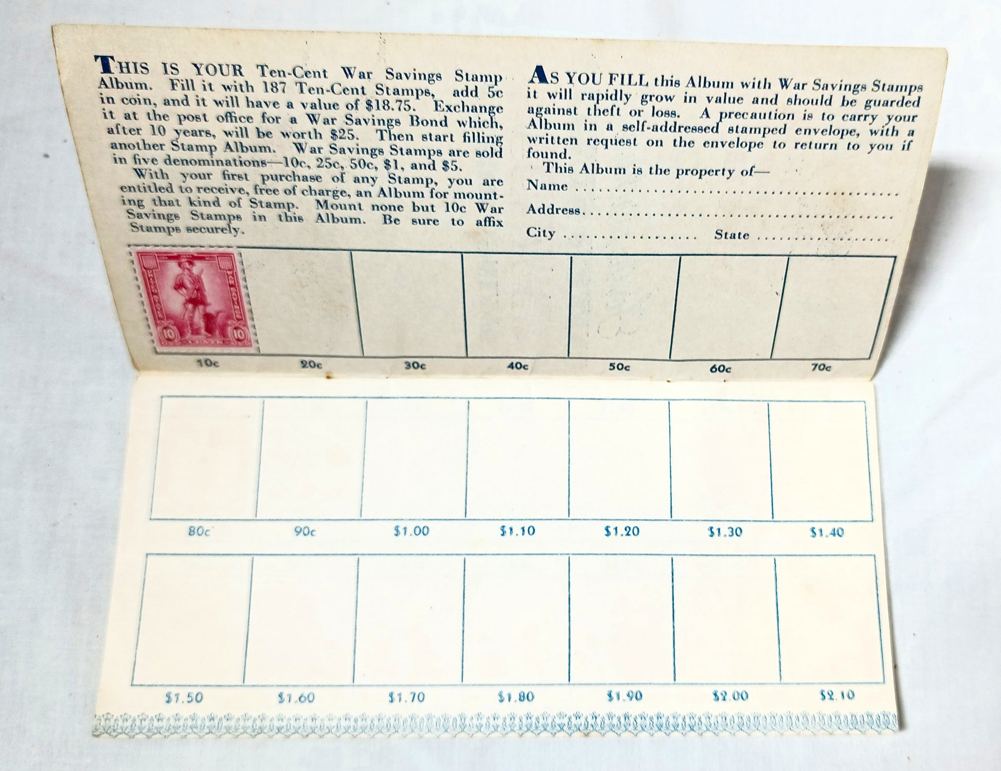 United States War Savings Bonds 10 Cent Stamp Album WWII 1942 - TulipStuff