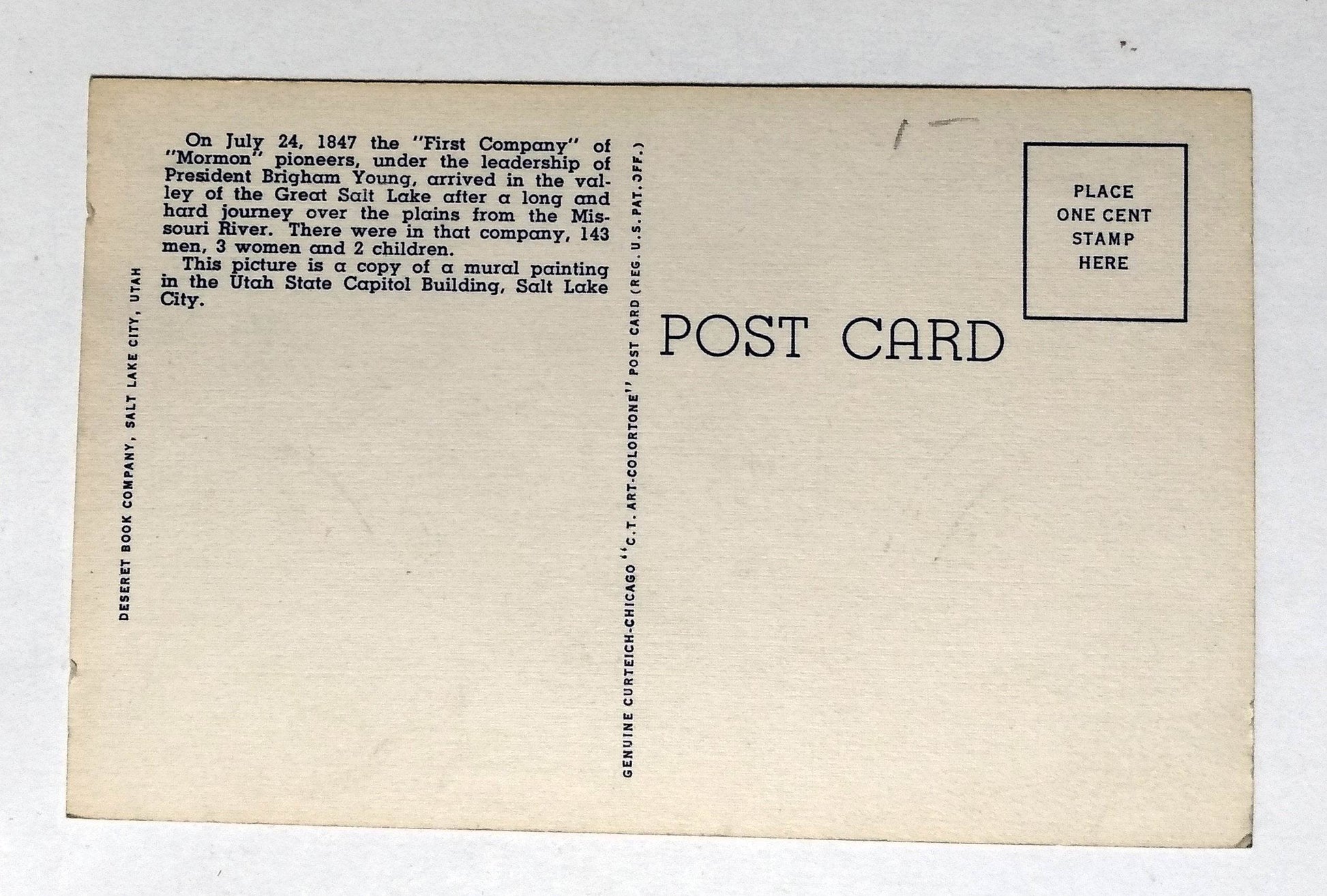 Utah Pioneers Of 1847 Entering Great Salt Lake Valley Linen Postcard - TulipStuff