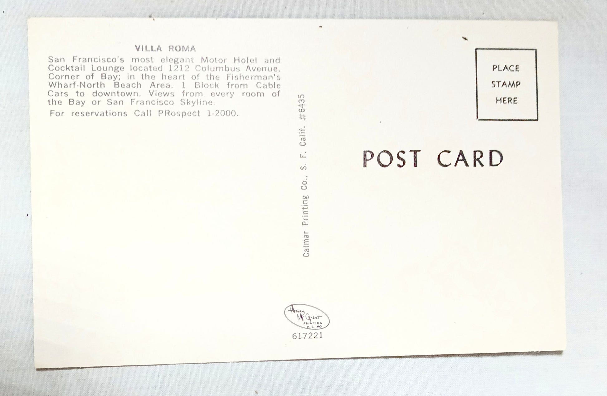 Villa Roma Motor Hotel Cocktail Lounge San Francisco California 1950's - TulipStuff