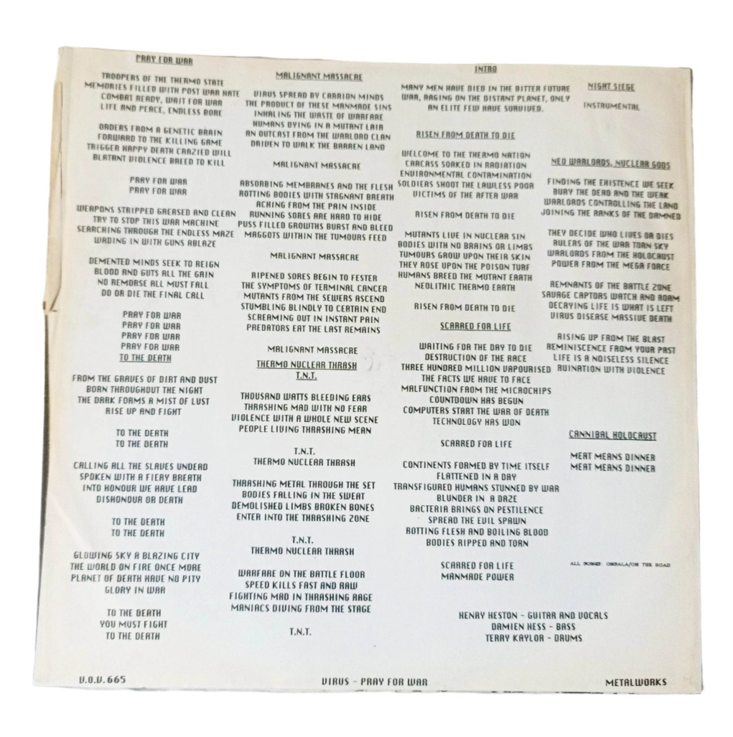 Virus Pray For War UK Thrash Metal Album LP 12" Vinyl Metalworks 1987 - TulipStuff