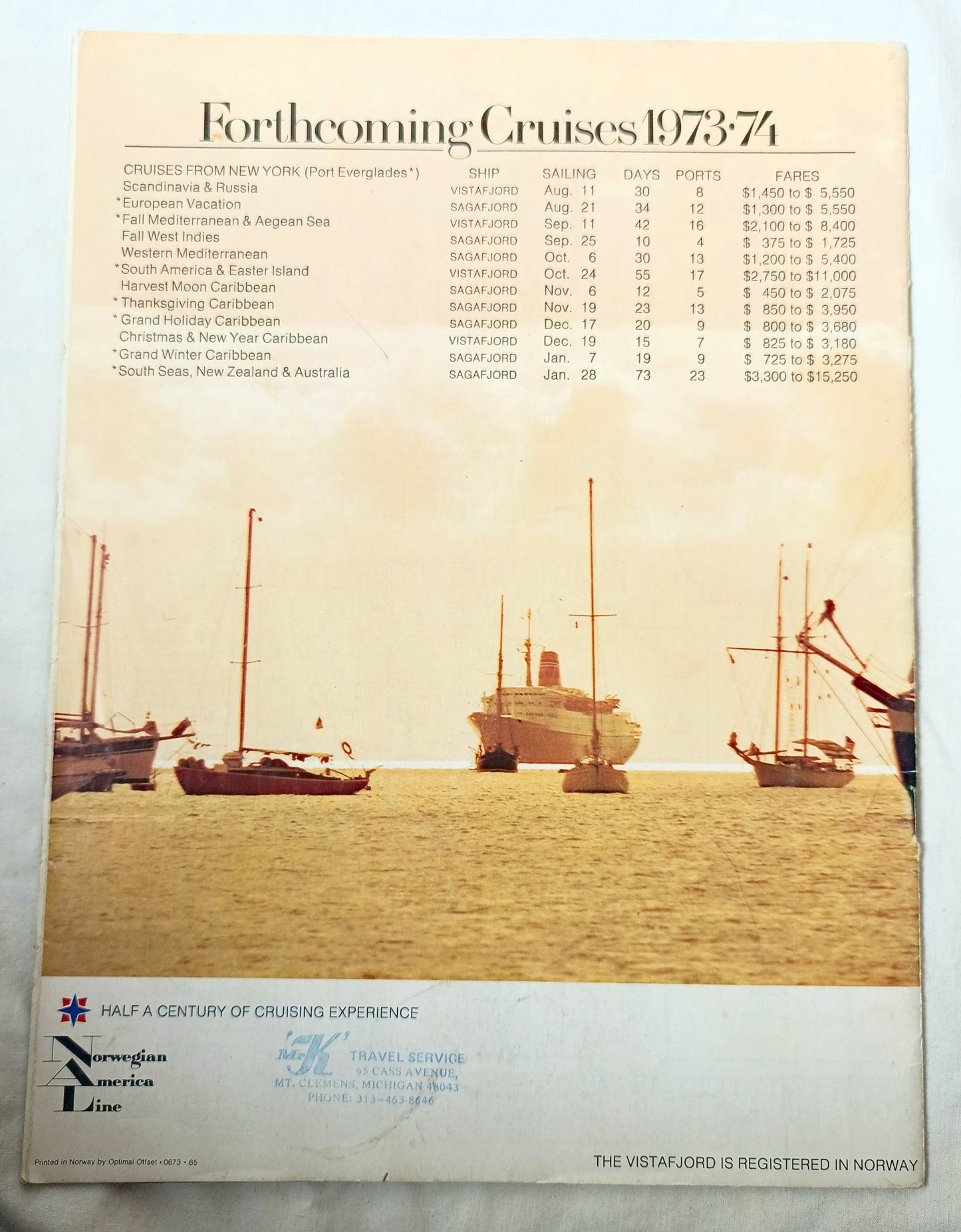 Norwegian America Line ms Vistafjord 1974 Great World Cruise Brochure - TulipStuff