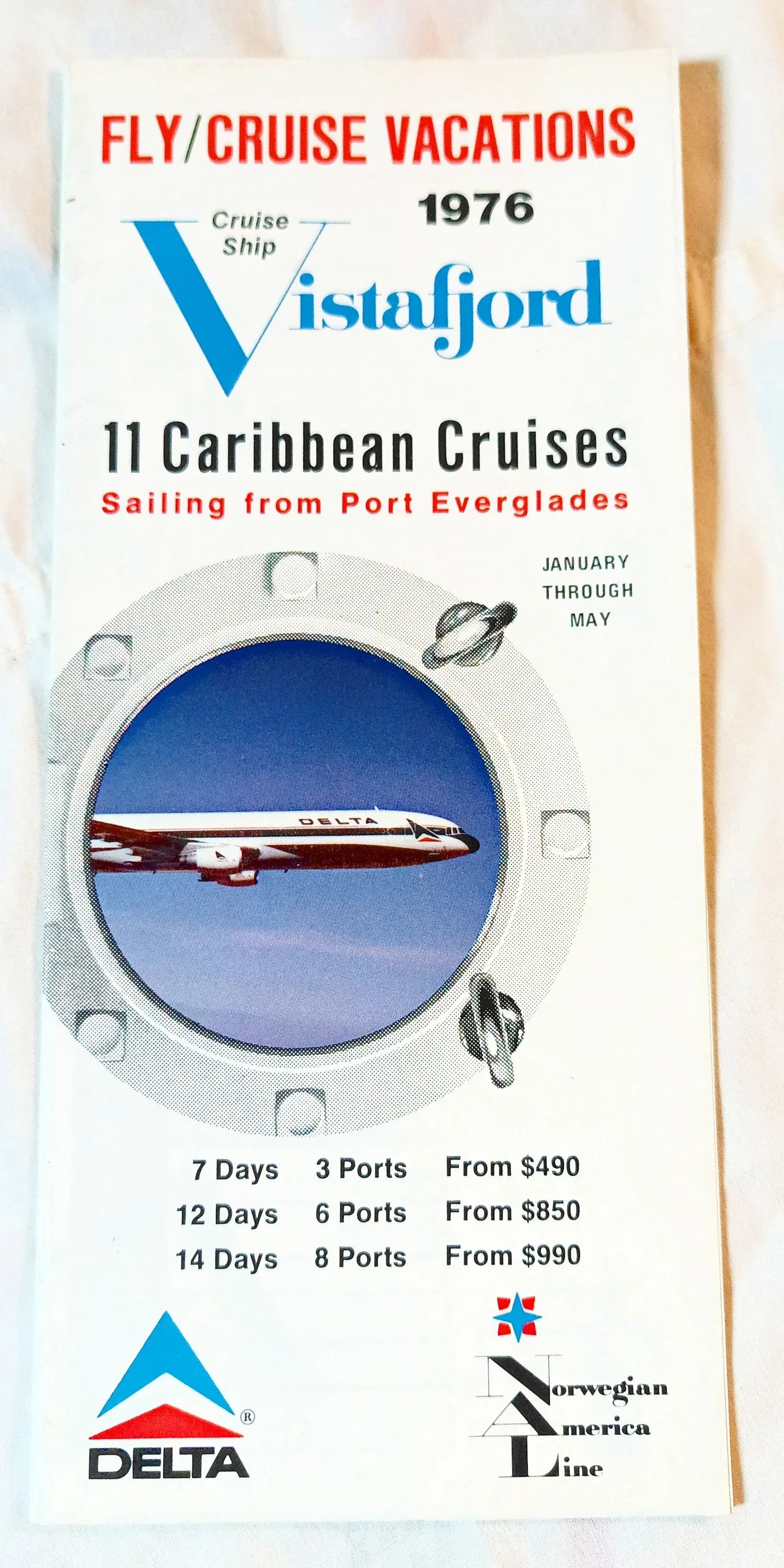 Norwegian America Line Vistafjord 1976 Caribbean Fly Cruise Brochure - TulipStuff