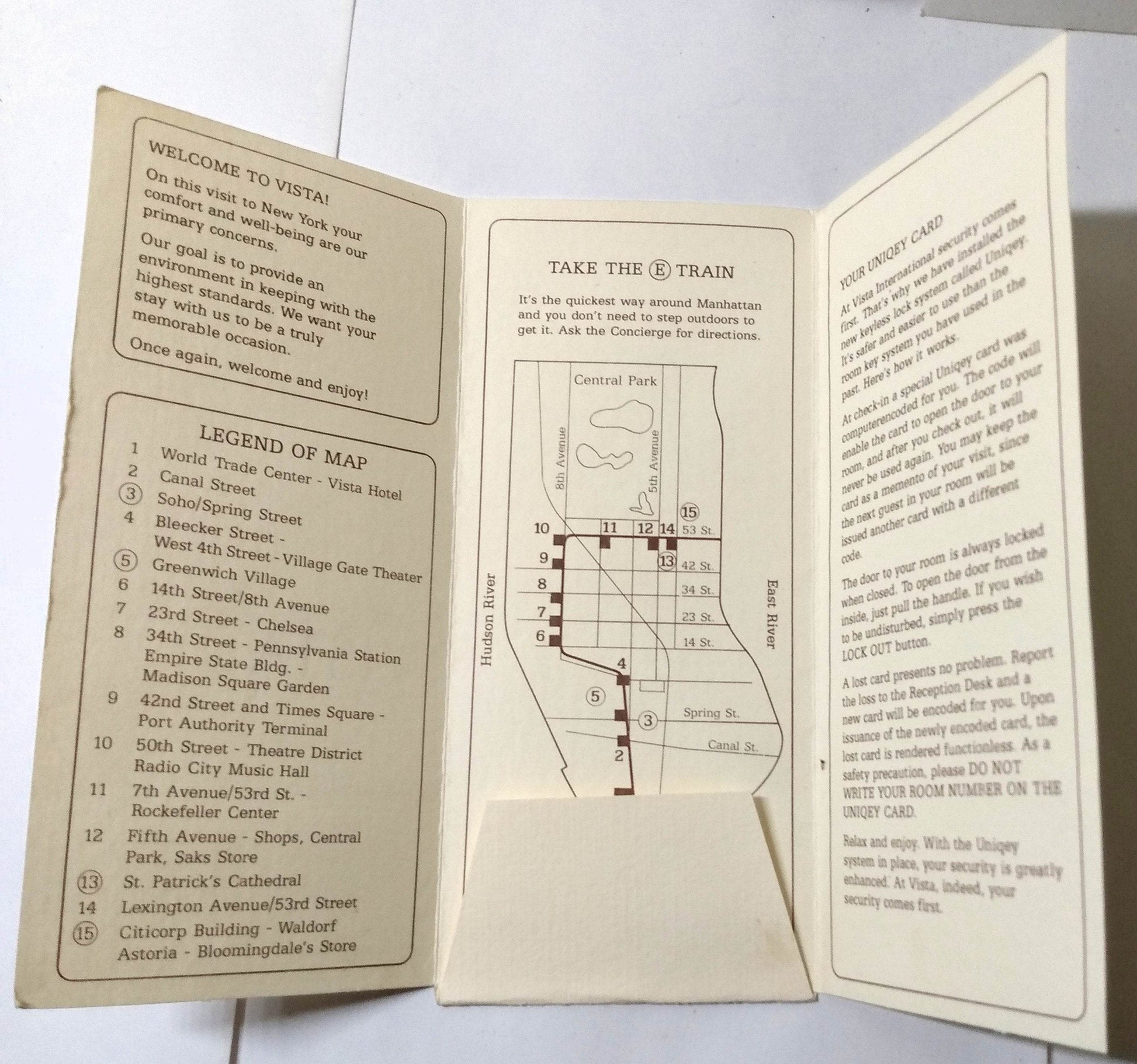 Vista Int'l Hotel World Trade Center NYC Room Welcome Folder 1980's - TulipStuff