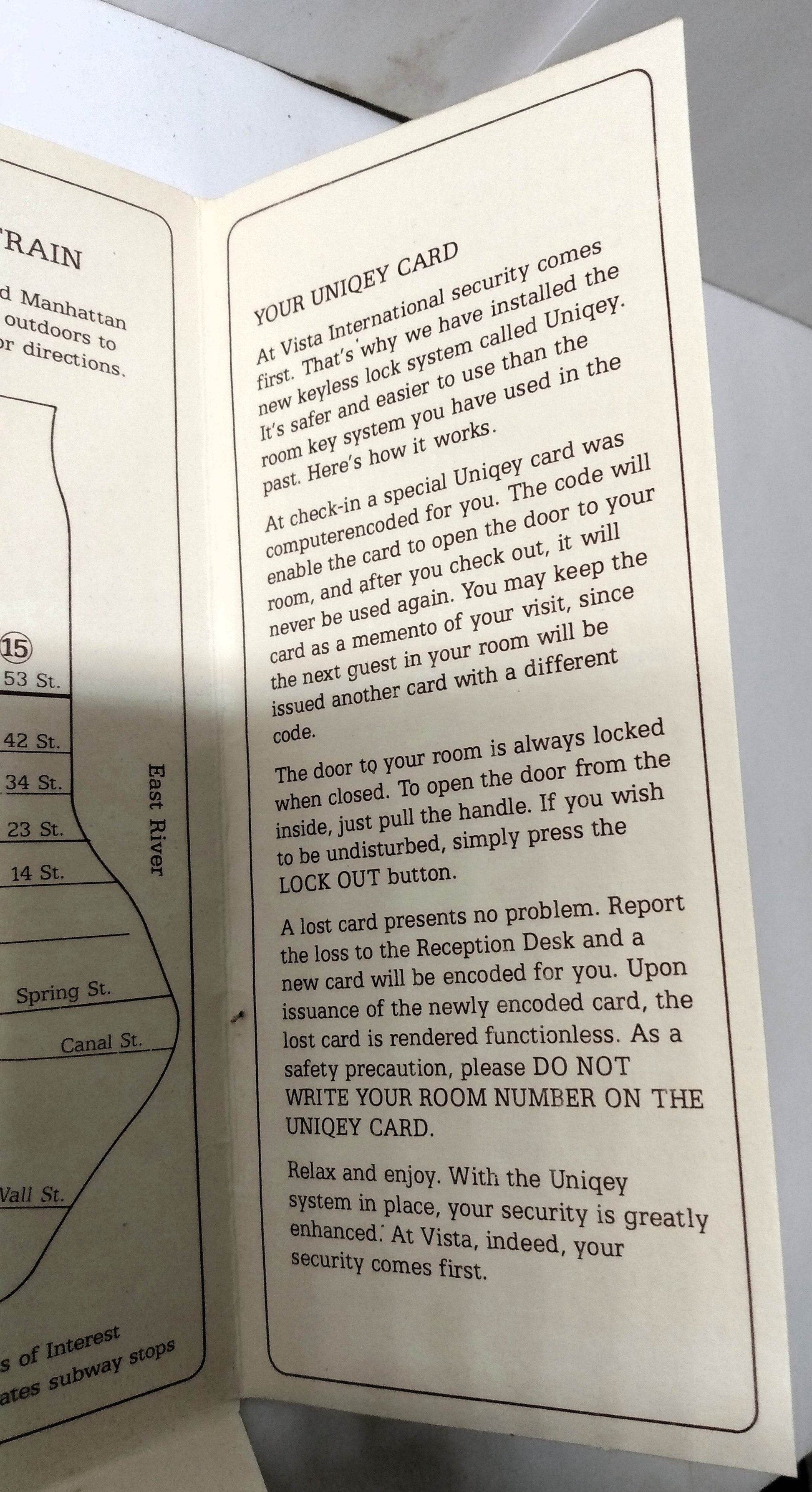 Vista Int'l Hotel World Trade Center NYC Room Welcome Folder 1980's - TulipStuff