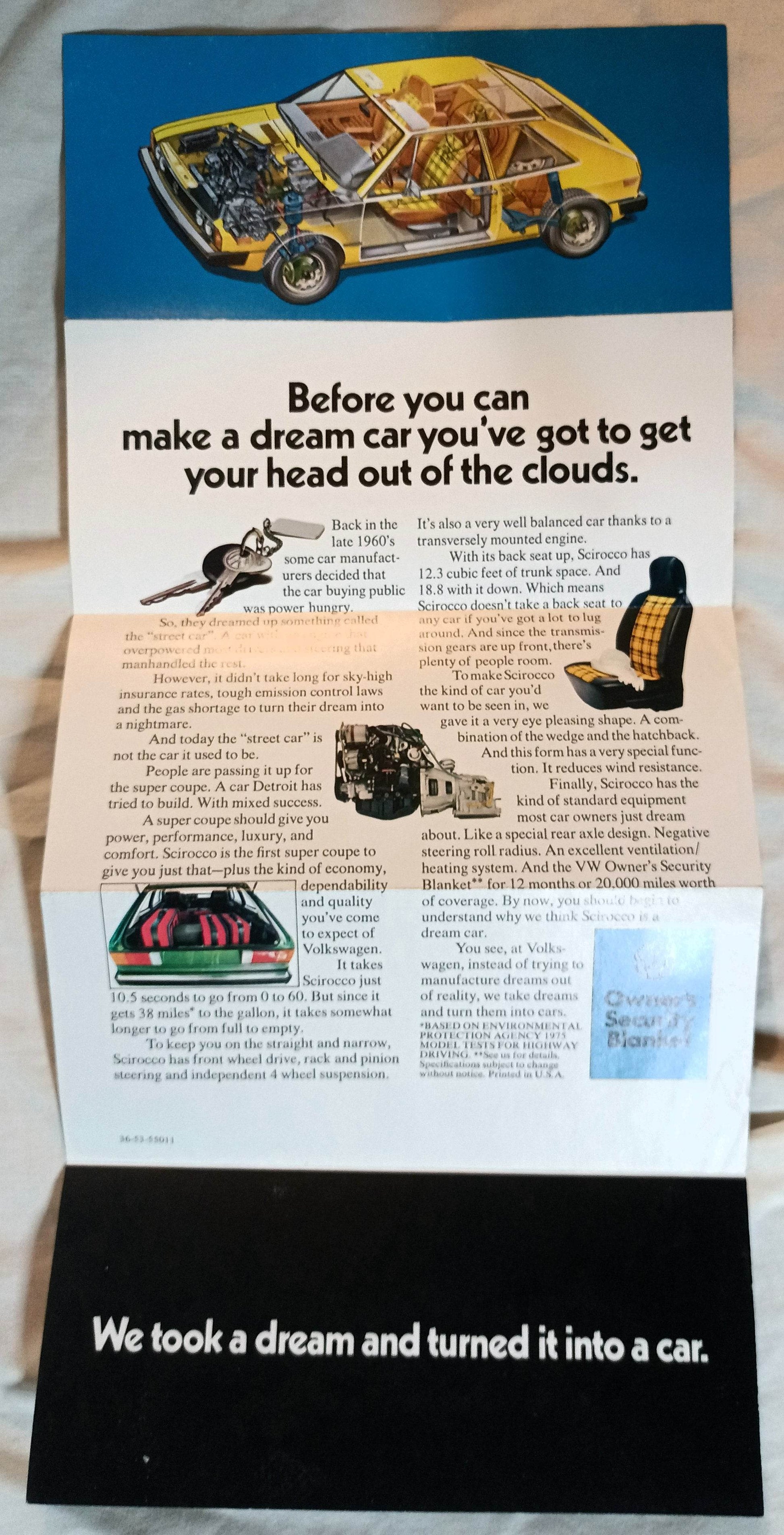 Volkswagen Scirocco The Dream Car 1975 Introductory Dealer Brochure - TulipStuff